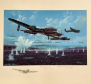 WWII Dambuster 617 Squadron 26x24 inch colour print titled Gibson, Young and Martin signed in pencil
