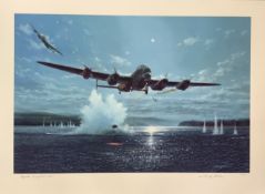 Dambusters WWII 33x24 inch approx signed colour print inscribed in pencil Hopgood Courageous Run