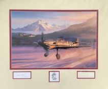 WWII Major Erich Hartmann 24x20 inch overall mounted colour print signed in pencil by the artist