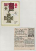 WW2. Rear Admiral Godfrey Place VC Signed Victoria Cross Postcard. British stamp with 11/9/90