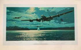 WWII 36x22 inch approx. multi signed colour print titled Approach to the Mohin Dam limited edition
