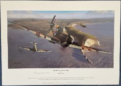 WWII George Dunn DFC signed Spitfires over the Needles 19x14 inch colour print by the artist