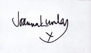 Joanna Lumley signed 5x3 inch white card. Good condition. All autographs are genuine hand signed and