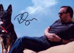 Ricky Gervais signed 7x5 colour photo. Good condition. All autographs are genuine hand signed and