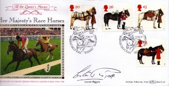 Lester Piggott signed Queens Horses FDC. 8/7/97 Windsor postmark. Good condition. All autographs are