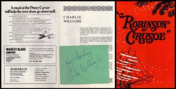 Charlie Williams Signed Autograph Album Page, loosely inserted into Robinson Crusoe 1974 Theatre