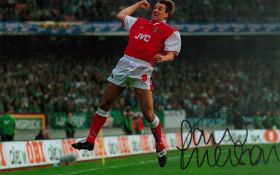 Football Paul Merson 12x8 signed colour photo pictured celebrating after scoring for Arsenal FC.