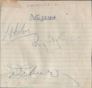 Football Busby Babes Duncan Edwards, Liam Whelan and Roger Byrne signed 5x5 inch album page. Good