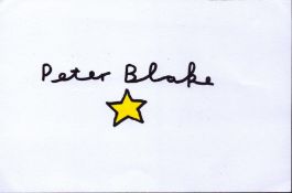 Peter Blake signed 6x4 white card with drawing of a star. Good condition. All autographs are genuine