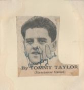 Football Busby Tommy Taylor signed 3x3 inch overall newspaper photo affixed to card. Good condition.