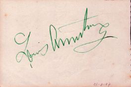 Louis Armstrong signed 6x4 album page. Good condition. All autographs are genuine hand signed and