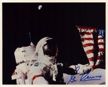 Eugene Cernan signed 10x8 inch colour photo pictured on the moon during Apollo XVII mission. Good