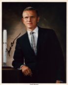 Frank Borman signed NASA original 10x8 inch colour photo pictured in suit. Good condition. All