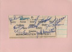 Football Manchester United vintage 1953 6x4 overall multi signed team page affixed to card