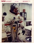 James Lovell JR signed 10x8 inch NASA original colour photo pictured in space suit. Good
