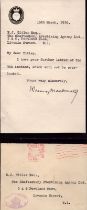 Ramsay Macdonald TLS dated 16/3/1936. 1st labour prime minister. Good condition. All autographs