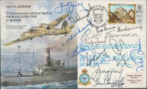 Multi-signed Bristol Blenheim cover. 14 cricket signatures. Boycott, Willis, Benaud, Ames, Graveney,