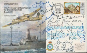 Multi-signed Bristol Blenheim cover. 14 cricket signatures. Boycott, Willis, Benaud, Ames, Graveney,