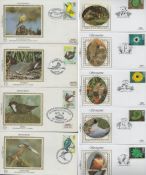 FDC. 9 x Assorted Benham FDC 4 x British Birds. Kingfisher. Dipper. Moorhen. Yellow Wagtail. (Single