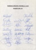 Oldham Athletic 95/96 signed A4 sheet. 20 signatures including Harvey, Snodin, Richardson,