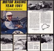 Phil Hill, Stirling Moss, John Surtees, Jack Brabham and Roy Salvadori signed Motor Racing year 1961