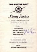 WW2 BOB fighter aces Douglas Bader and P.B Laddie Lucas Hand Signed Lunch Programme. Yorkshire 1982.
