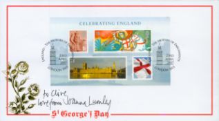 Joanna Lumley signed Celebrating England FDC. 23/4/2007 London SW1 postmark. Good condition. All
