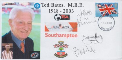 Matt le Tissier, Jimmy Case and Brian O'Neill signed Ted Bates commemorative FDC. Good condition.