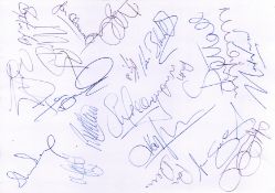 Sheffield Utd 99/00 signed A4 sheet. 20 signatures. Includes Warnock, Blackwell, Quinn and more.