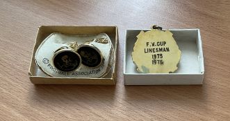 1966 World Cup FA World Cup Willie cufflinks and F.W Cup 1975/76 Linesman medal. Good condition. All