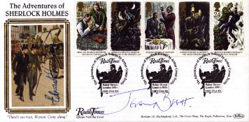 Jeremy Brett and Edward Hardwicke, a signed Radio Times FDC. Brett played Holmes in four Granada