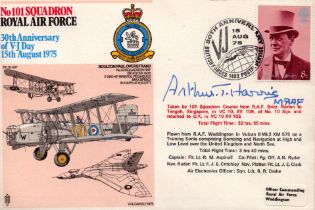 WW2 Arthur Bomber Harris signed 1975 101 Sqn, 30th ann VJ day RAF flown cover. Good condition. All