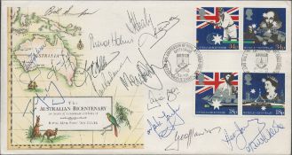 Australian Bicentenary cover signed by 15. Simpson, Healey, Waugh, Hohns, Zoeher, May, Alderman,