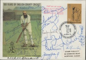 Multi-signed cricket cover. 100 years of English county cricket signed by 18. Signatures include