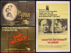 Collection of 3 Film posters, varied sizes (Top Secret, On Golden Pond and The Chairman). Good