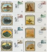 FDC. 8 x Assorted Benham FDC Castle High Values (Single stamp plus single postmark dated 18/10/88