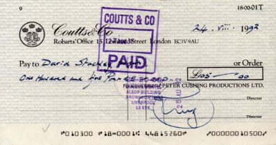 Peter Cushing signed cheque. Good condition. All autographs are genuine hand signed and come with