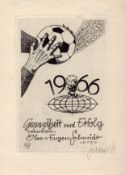 Eugen Schmidt signed 6x4 inch vintage 1966 in World Cup Willie card. Features World Cup Willie on