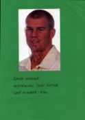 David Warner signed 6x4inch colour photo. Attached to page with corner tabs. Good condition. All