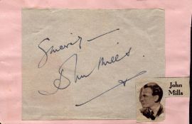 Sir John Mills signed album page with Nelson Eddy on reverse. Good condition. All autographs are