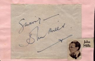 Sir John Mills signed album page with Nelson Eddy on reverse. Good condition. All autographs are