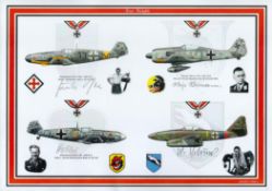 WWII Luftwaffe Aces Four Knights multi signed 16x12 approx limited edition colour print signatures