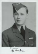 WW2. Wg Cdr John Connell Freeborn, DFC & Bar Signed 7 x 5 inch Black and White Glossy Photo.