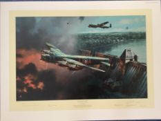Dambusters WWII 32x24 inch multi signed colour print titled Breaching the Mohne limited edition 15/