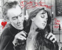 Dracula AD1972 hammer horror movie 8x10 inch photo signed by actress Caroline Munro in bloodred ink.