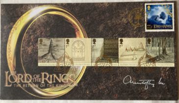 Christopher Lee signed scarce 2003 Lord of the Rings official Internet stamps FDC. Lee often