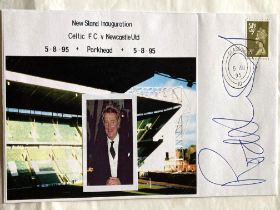 Music legend Rod Stewart signed Celtic v Newcastle 1995 football cover. He was guest at the New