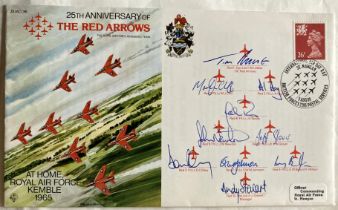 Red Arrows 1989 complete display team signed Kemble 1965 25th ann. Air Show cover. Flown by the team
