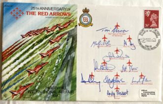 Red Arrows 1989 complete display team signed Biggin Hill 25th ann. Air Show cover. Flown by the team