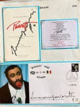 Pavarotti signed 1990 Glasgow Opera cover set on Descriptive A4 page with corner mounts. Good